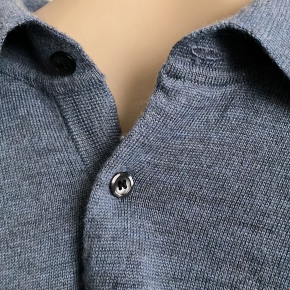 Murano Mens Size Large Blue Half Button Down Henley 100% Merino Wool Sweater - Picture 5 of 6